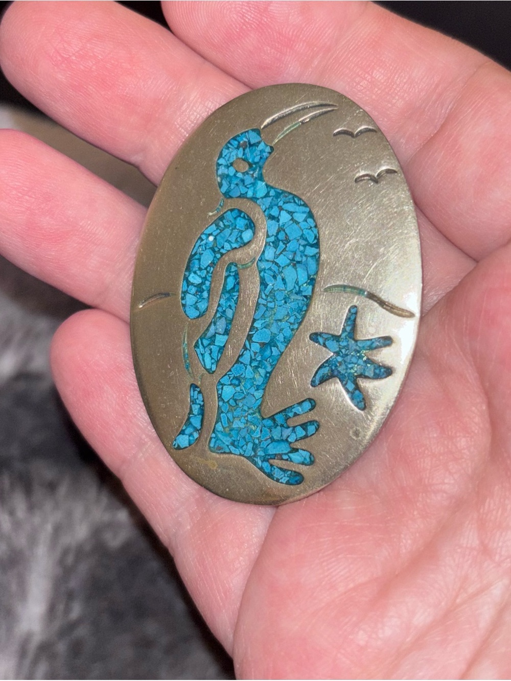 Mexico silver signed with turquoise inlay pendant/brooch